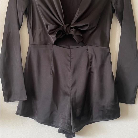 Cotton Candy Black Satin long sleeve shorts romper - Picture 3 of 9